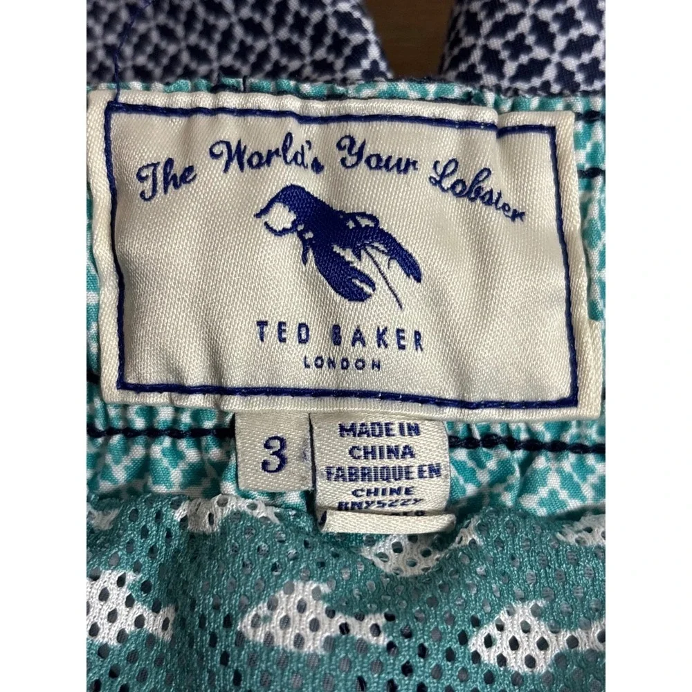 Ted Baker Mens Navy Geometric‎ Lobster Swim Trunks Shorts Blue Size 3 Medium